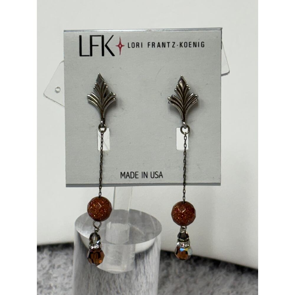 Lori Frantz Koenig Silver Goldstone Dangle Earrings NWT #64183